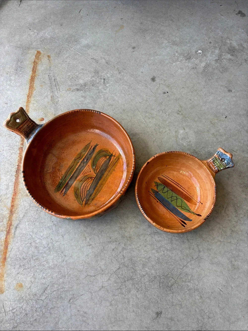 Vintage Mexican Handmade Terracotta cazuela de barro cooking skillets (Set of 2)